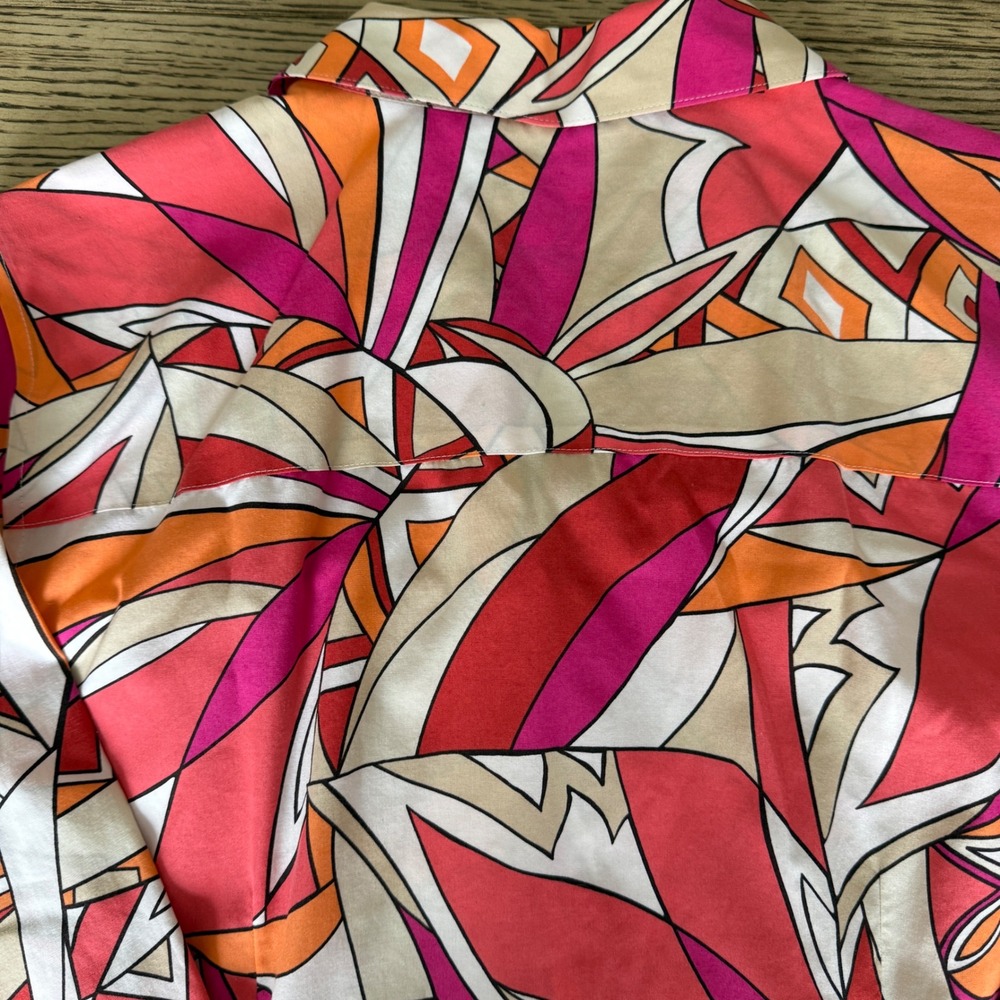 Chicos No-Iron Abstract Geometric Button Down Shirt Pink Orange 3/4 Sleeve 3 XL - Picture 7 of 12